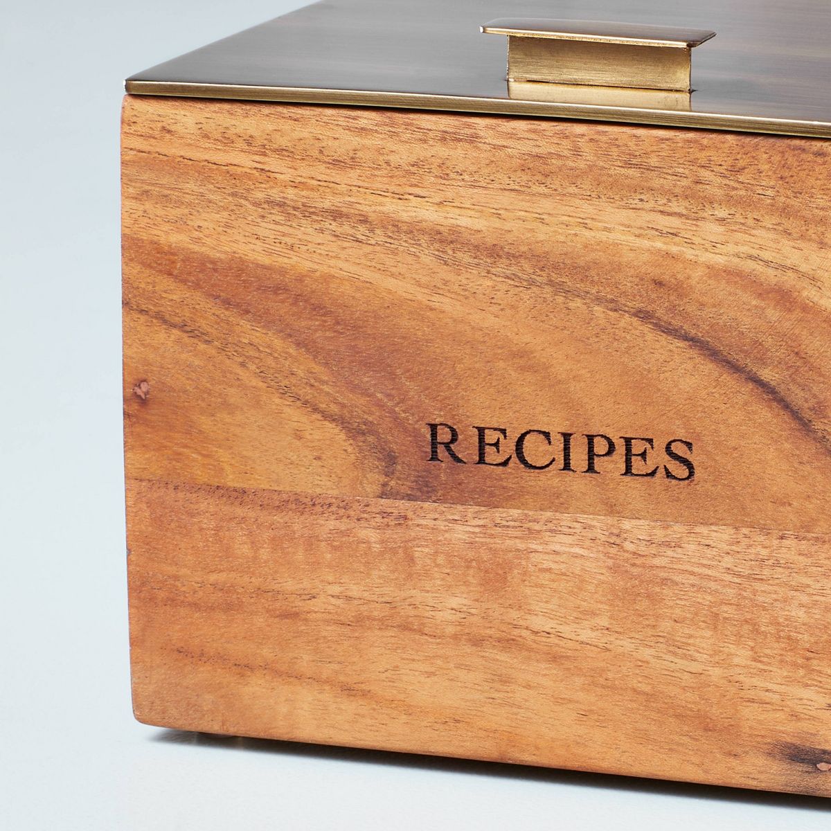 Wood Recipe Box with Metal Lid