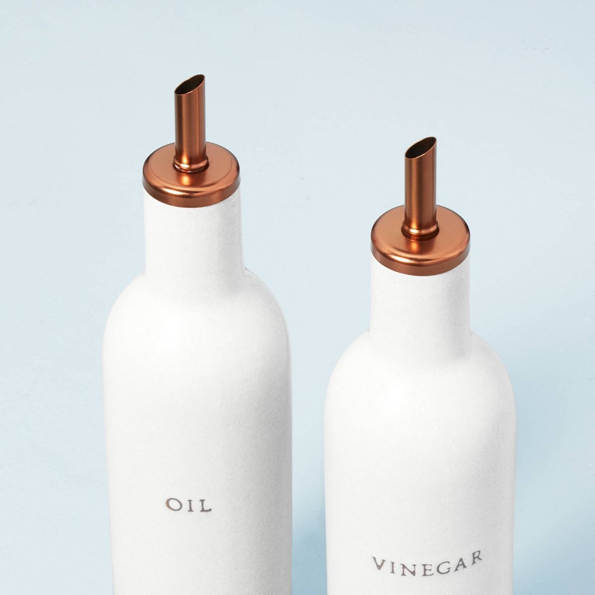 2pc Oil & Vinegar Stoneware Bottle Set Cream/Copper