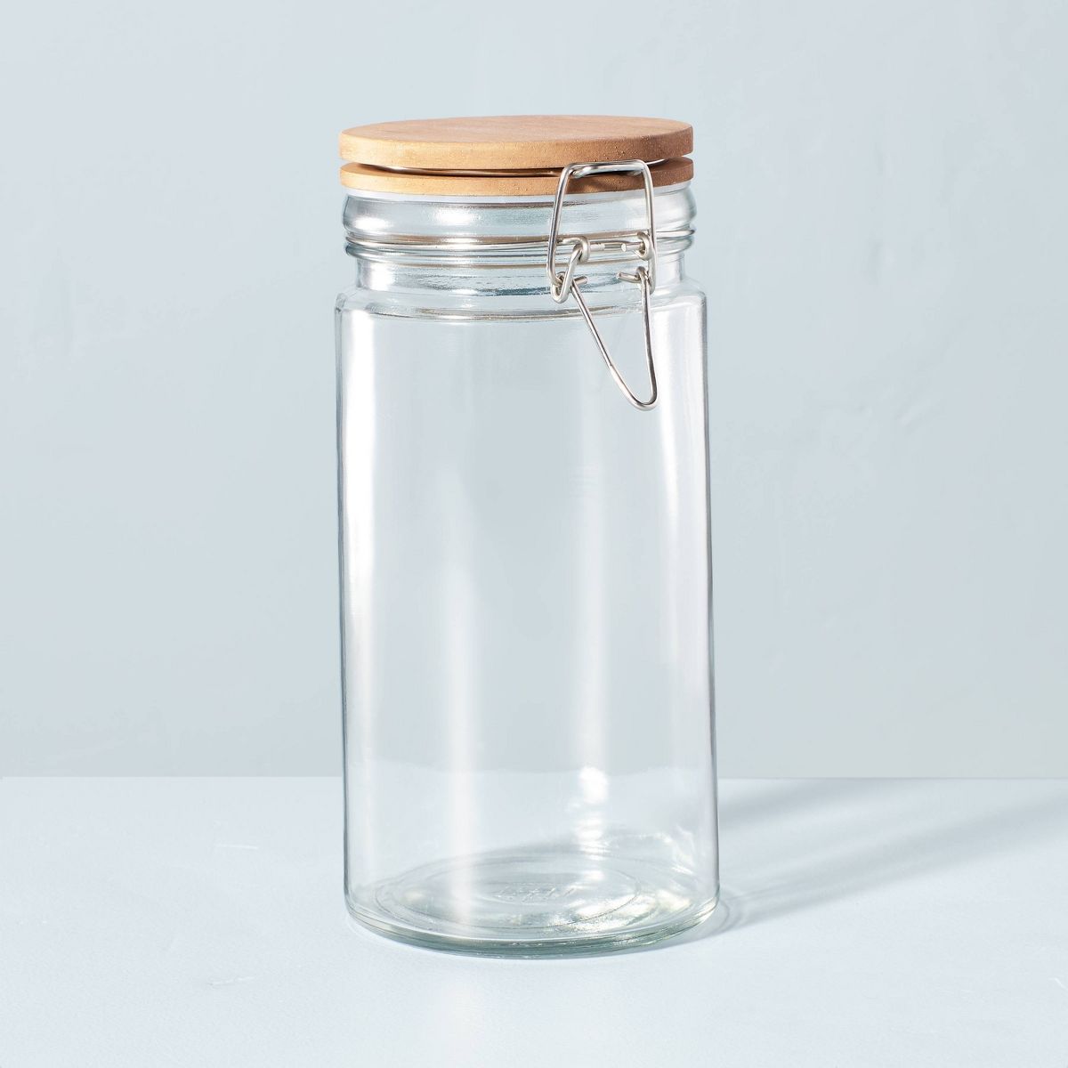 Large 47oz Glass & Wood Clamp Pantry Canister