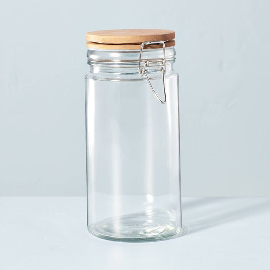 Large 47oz Glass & Wood Clamp Pantry Canister