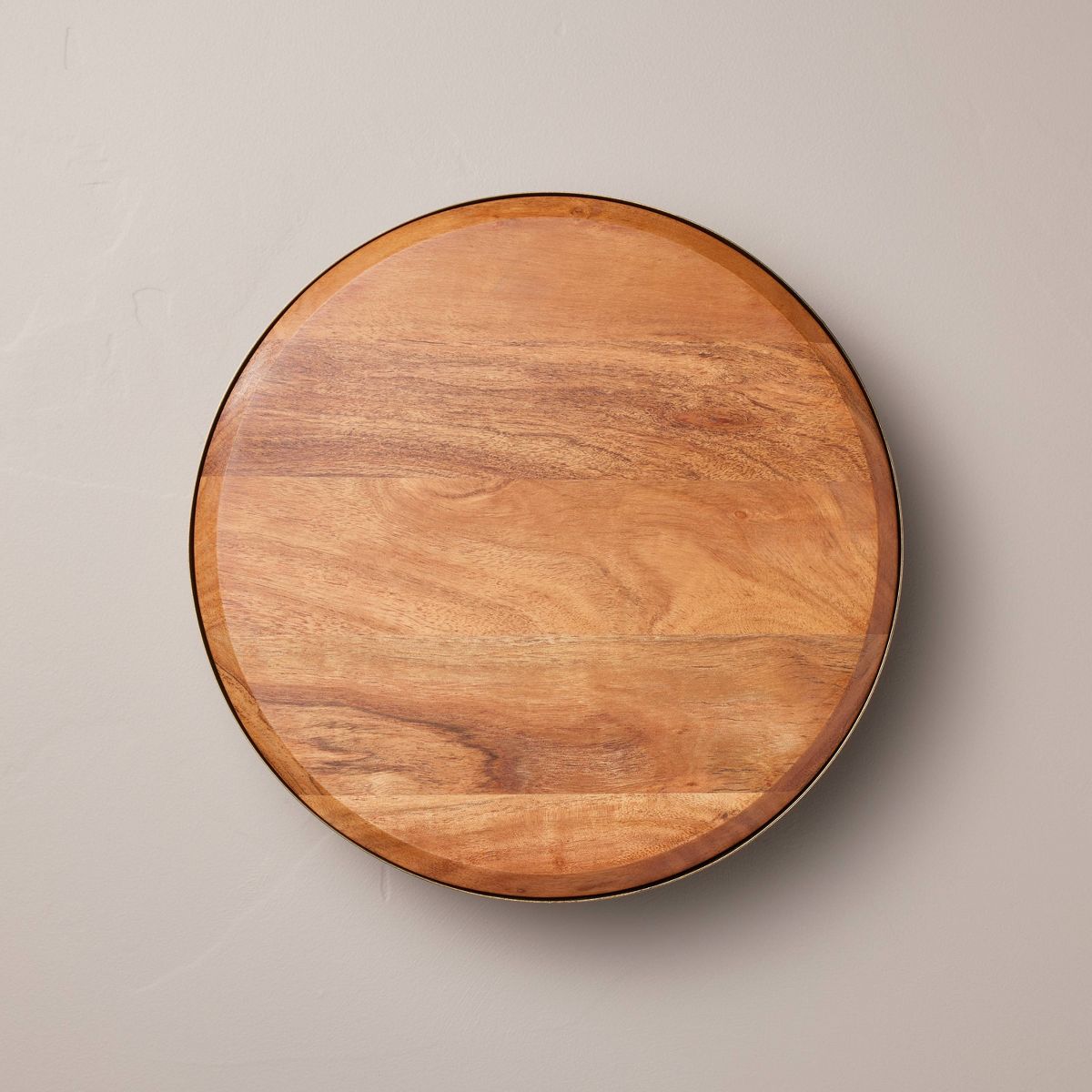 12" Wood & Brass Round Footed Serving Stand