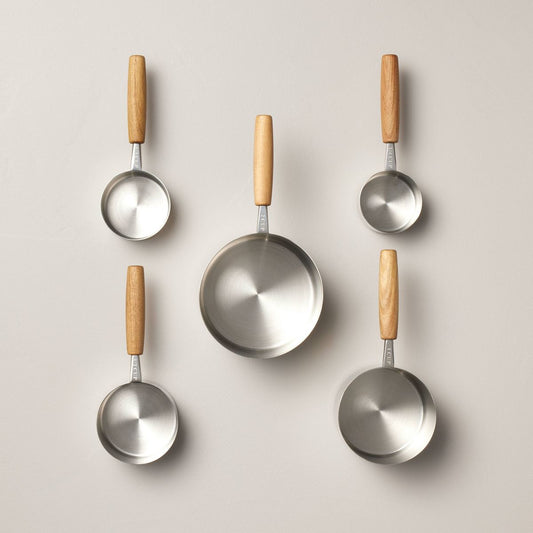 5pc Wood & Stainless Steel Measuring Cups