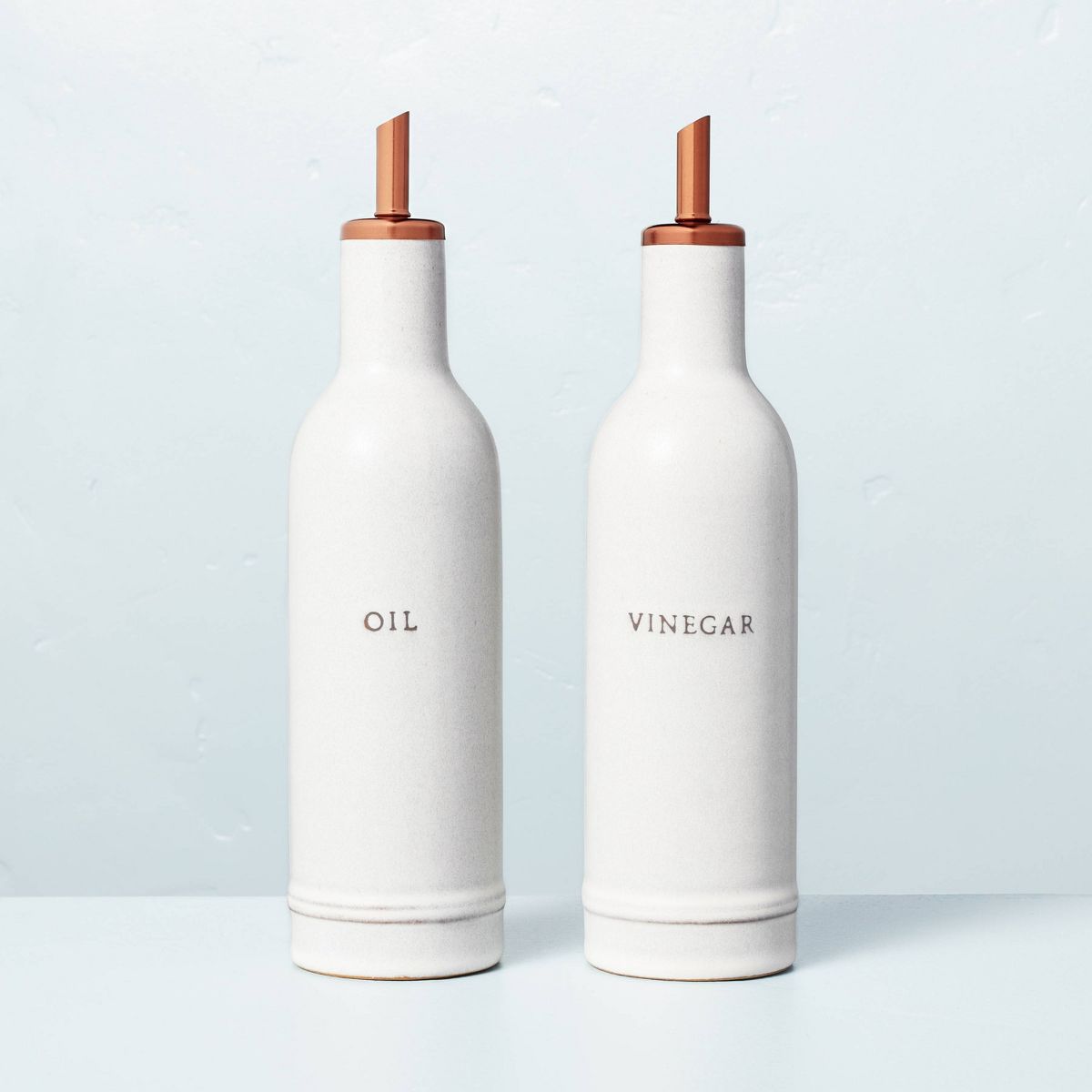 2pc Oil & Vinegar Stoneware Bottle Set Cream/Copper