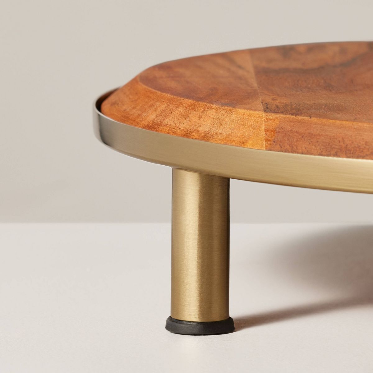 12" Wood & Brass Round Footed Serving Stand