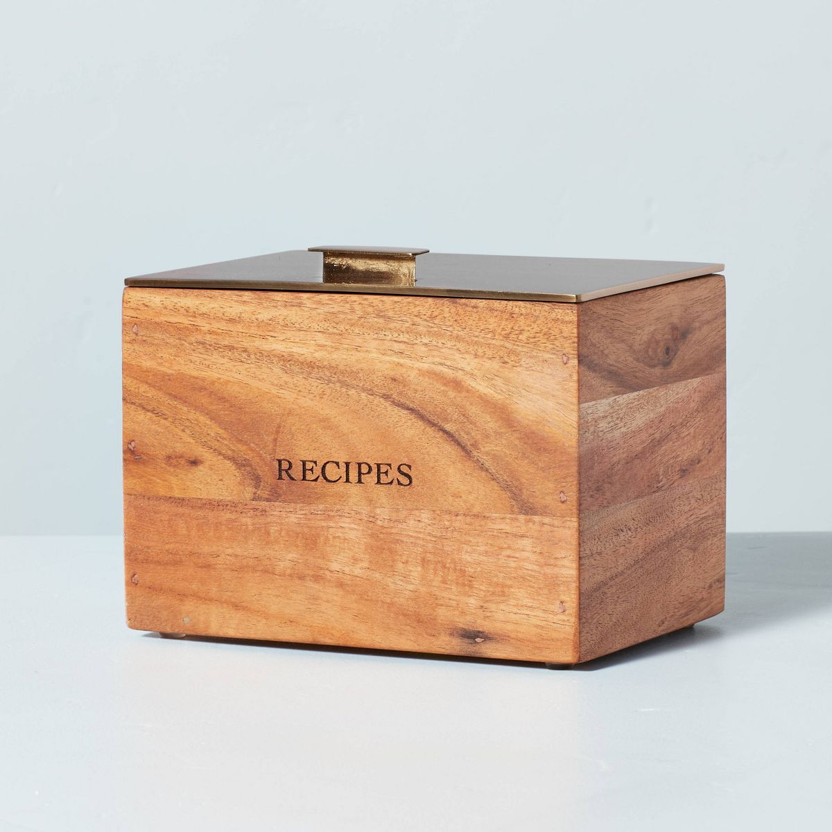 Wood Recipe Box with Metal Lid