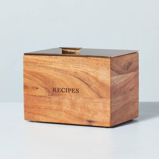 Wood Recipe Box with Metal Lid