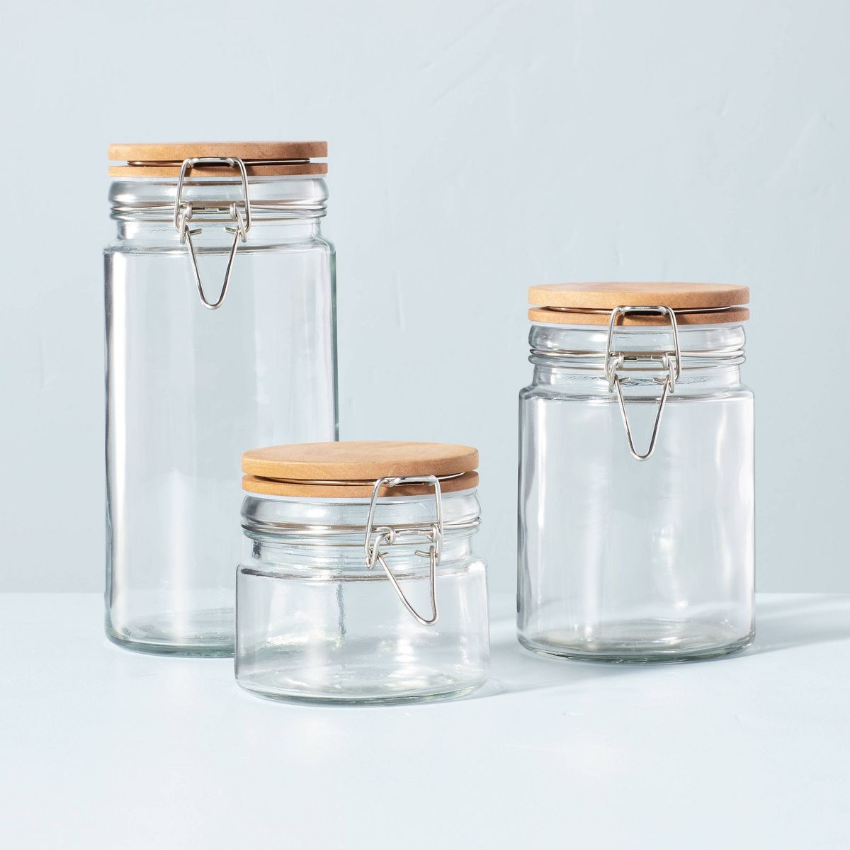 Large 47oz Glass & Wood Clamp Pantry Canister