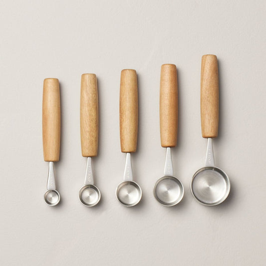 5pc Wood & Stainless Steel Measuring Spoons